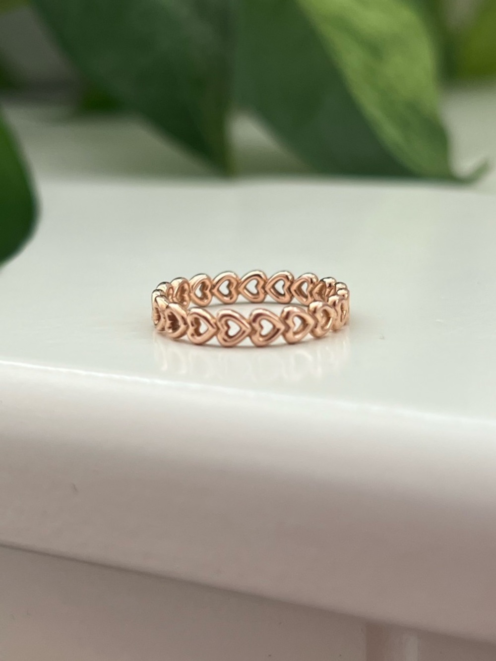 Like New Pandora Band of Hearts Rose Gold Stacking Ring, Size 5